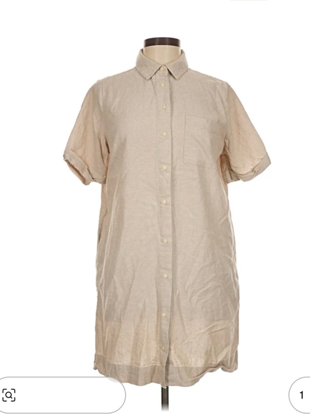 Button-Front Cotton Shirt Dress in Khaki Tan - Picture 2 of 5